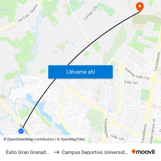 Éxito Gran Granada (Cl 78b - Kr 114a) to Campus Deportivo Universidad Santo Tomás De Aquino map