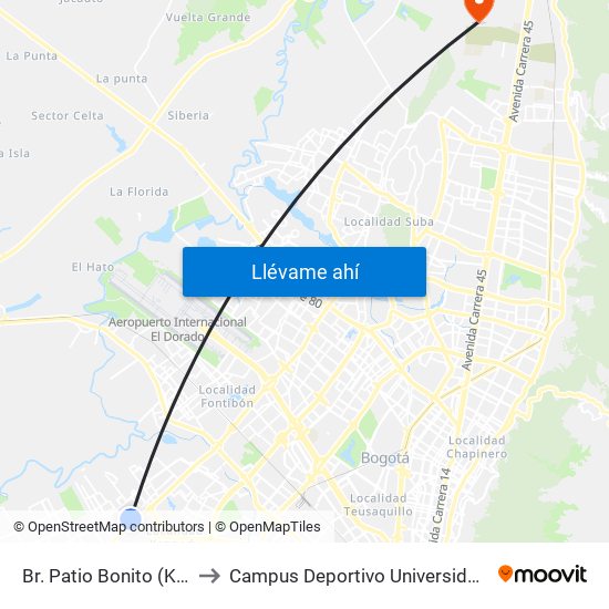 Br. Patio Bonito (Kr 86f - Cl 35b Sur) to Campus Deportivo Universidad Santo Tomás De Aquino map