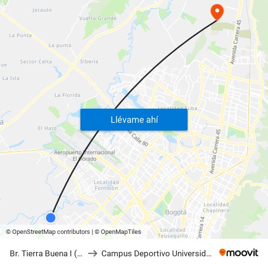 Br. Tierra Buena I (Kr 99a - Cl 26 Sur) to Campus Deportivo Universidad Santo Tomás De Aquino map