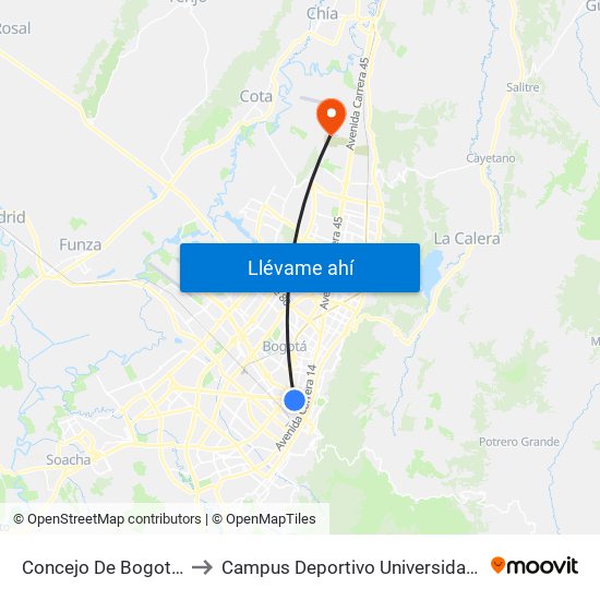 Concejo De Bogotá (Ac 34 - Kr 27) to Campus Deportivo Universidad Santo Tomás De Aquino map