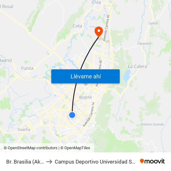 Br. Brasilia (Ak 50 - Cl 4c) to Campus Deportivo Universidad Santo Tomás De Aquino map