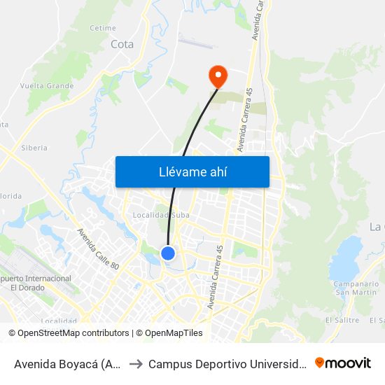 Avenida Boyacá (Ac 127 - Av. Boyacá) to Campus Deportivo Universidad Santo Tomás De Aquino map