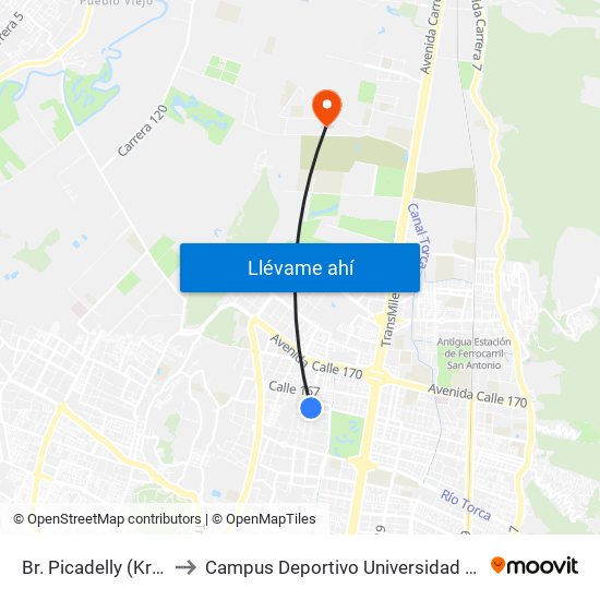 Br. Picadelly (Kr 55a - Cl 163) to Campus Deportivo Universidad Santo Tomás De Aquino map