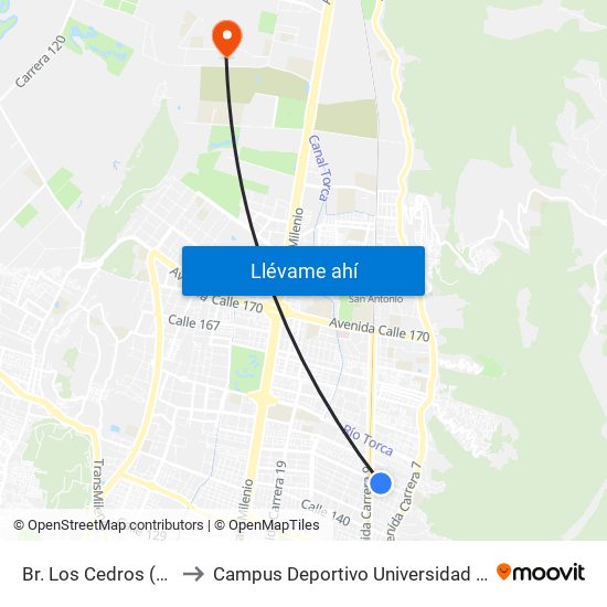 Br. Los Cedros (Ac 147 - Kr 7f) to Campus Deportivo Universidad Santo Tomás De Aquino map