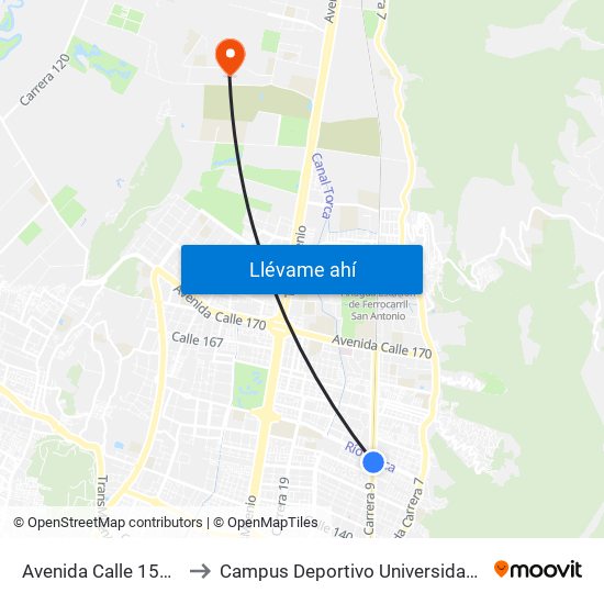 Avenida Calle 153 (Ak 9 - Ac 153) to Campus Deportivo Universidad Santo Tomás De Aquino map