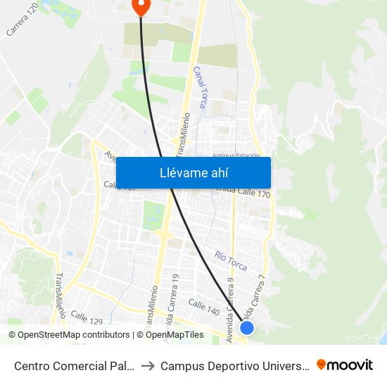 Centro Comercial Palatino (Ak 7 - Cl 138) (B) to Campus Deportivo Universidad Santo Tomás De Aquino map