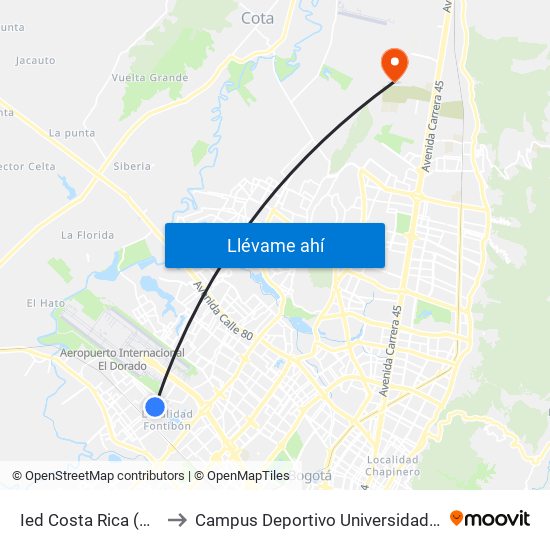 Ied Costa Rica (Kr 100 - Cl 23b) to Campus Deportivo Universidad Santo Tomás De Aquino map