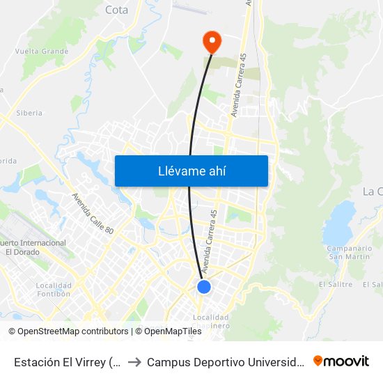 Estación El Virrey (Auto Norte - Cl 88) to Campus Deportivo Universidad Santo Tomás De Aquino map