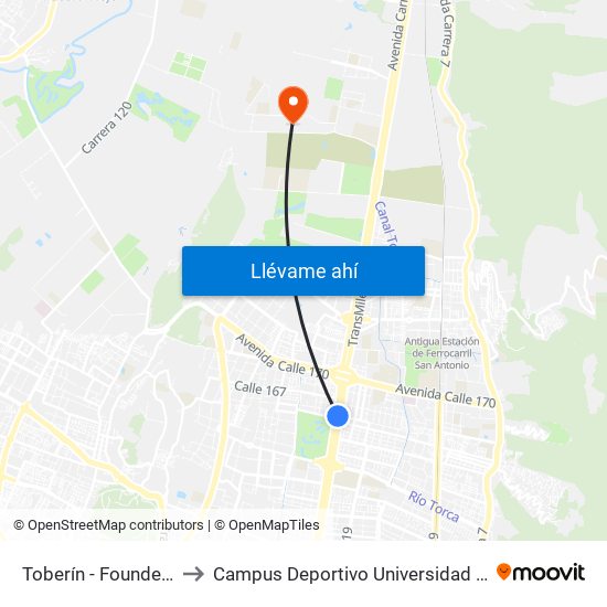 Toberín - Foundever (Lado Sur) to Campus Deportivo Universidad Santo Tomás De Aquino map