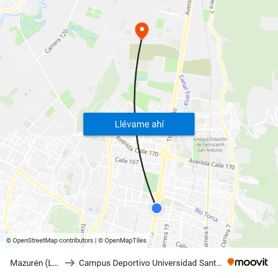 Mazurén (Lado Sur) to Campus Deportivo Universidad Santo Tomás De Aquino map