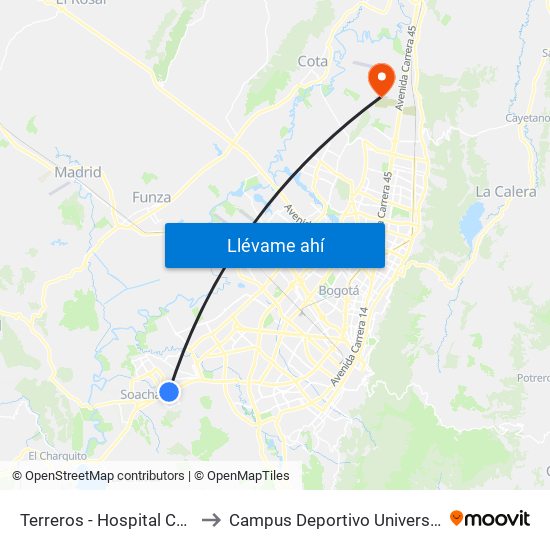 Terreros - Hospital Cardiovascular (Lado Sur) to Campus Deportivo Universidad Santo Tomás De Aquino map