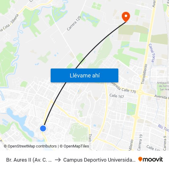 Br. Aures II (Av. C. De Cali - Cl 129d) to Campus Deportivo Universidad Santo Tomás De Aquino map