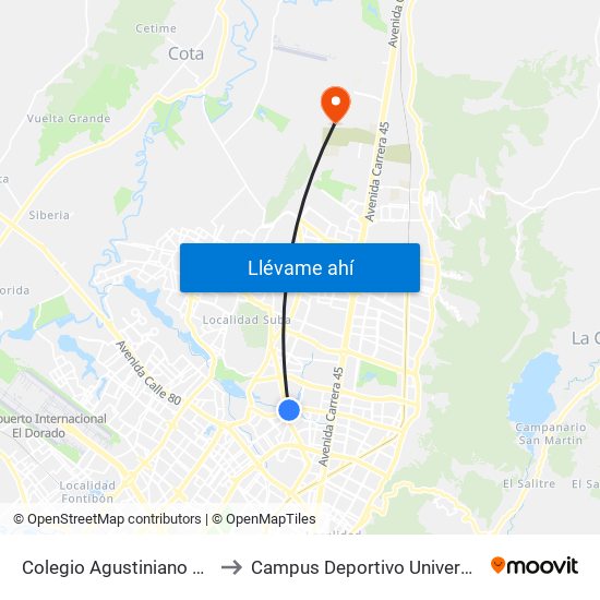 Colegio Agustiniano Norte (Ac 116 - Av. Suba) to Campus Deportivo Universidad Santo Tomás De Aquino map