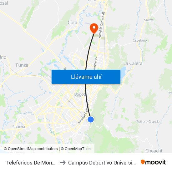 Teleféricos De Monserrate (Ac 20 - Kr 1) to Campus Deportivo Universidad Santo Tomás De Aquino map