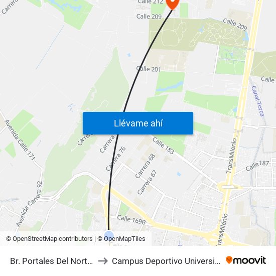 Br. Portales Del Norte (Av. Boyacá - Cl 167) to Campus Deportivo Universidad Santo Tomás De Aquino map