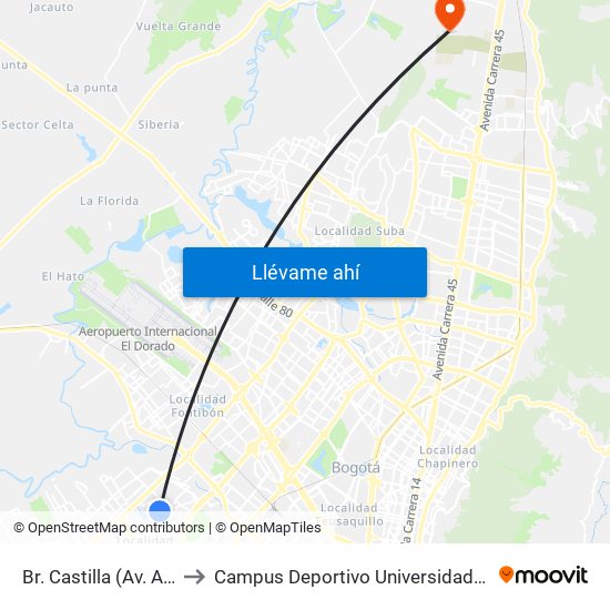Br. Castilla (Av. A. Mejía - Cl 8c) to Campus Deportivo Universidad Santo Tomás De Aquino map