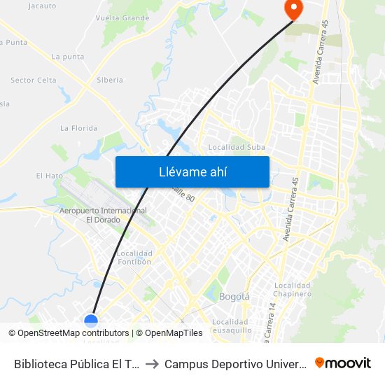 Biblioteca Pública El Tintal (Cl 6d - Av. C. De Cali) to Campus Deportivo Universidad Santo Tomás De Aquino map