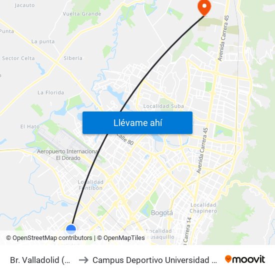 Br. Valladolid (Cl 8c - Kr 80f) to Campus Deportivo Universidad Santo Tomás De Aquino map