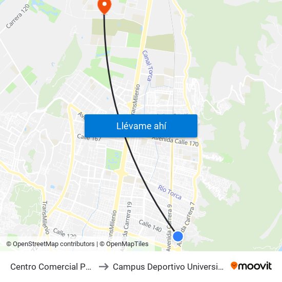 Centro Comercial Palatino (Cl 140 - Ak 7) to Campus Deportivo Universidad Santo Tomás De Aquino map