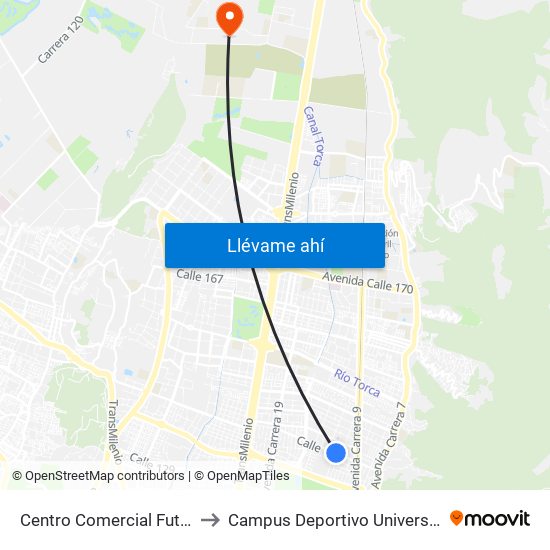 Centro Comercial Futuro 140 (Cl 140 - Kr 11) to Campus Deportivo Universidad Santo Tomás De Aquino map