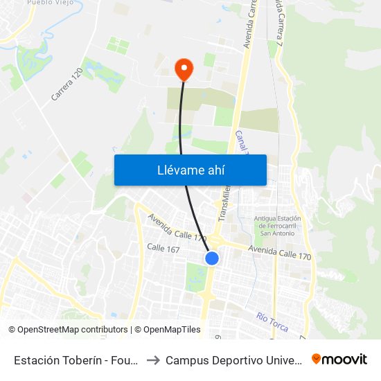 Estación Toberín - Foundever (Auto Norte - Cl 166) to Campus Deportivo Universidad Santo Tomás De Aquino map