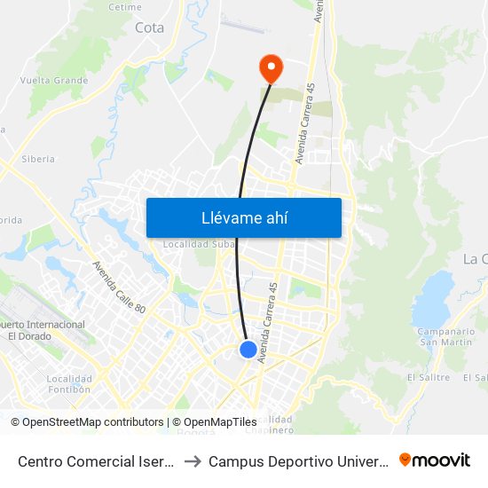 Centro Comercial Iserra 100 (Ac 100 - Kr 54) (B) to Campus Deportivo Universidad Santo Tomás De Aquino map