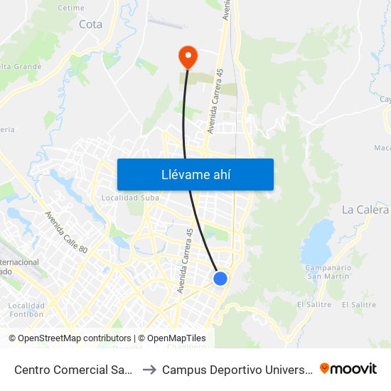 Centro Comercial Santa Ana (Ak 9 - Dg 108a) to Campus Deportivo Universidad Santo Tomás De Aquino map