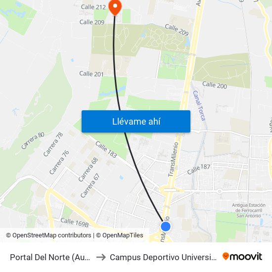 Portal Del Norte (Auto Norte - Cl 172a) (B) to Campus Deportivo Universidad Santo Tomás De Aquino map
