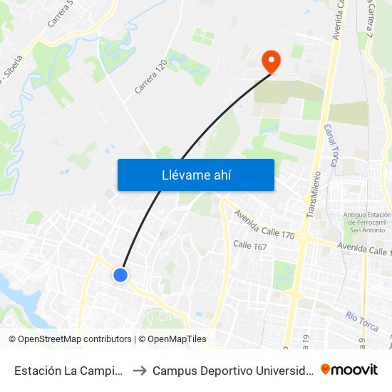 Estación La Campiña (Av. Suba - Kr 99) to Campus Deportivo Universidad Santo Tomás De Aquino map