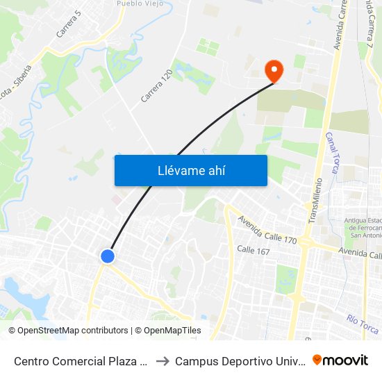 Centro Comercial Plaza Imperial (Av. C. De Cali - Av. Suba) to Campus Deportivo Universidad Santo Tomás De Aquino map