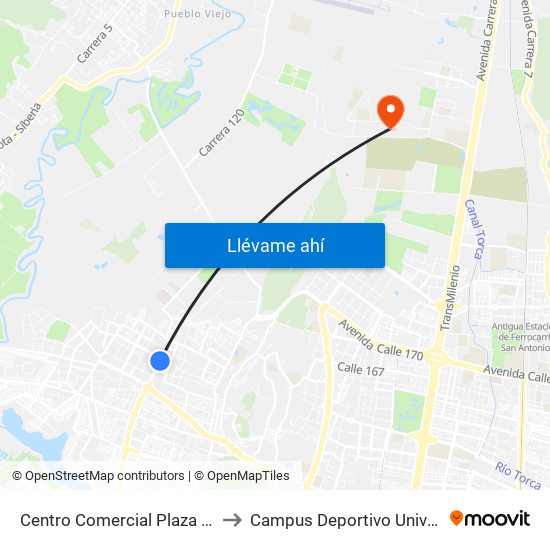 Centro Comercial Plaza Imperial (Av. C. De Cali - Cl 151c) to Campus Deportivo Universidad Santo Tomás De Aquino map