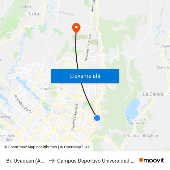 Br. Usaquén (Ak 7 - Cl 119b) to Campus Deportivo Universidad Santo Tomás De Aquino map