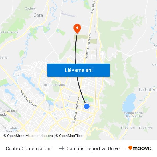 Centro Comercial Unicentro (Ak 15 - Cl 124) (B) to Campus Deportivo Universidad Santo Tomás De Aquino map