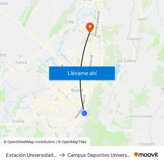 Estación Universidades - City U (Kr 3 - Cl 21) to Campus Deportivo Universidad Santo Tomás De Aquino map