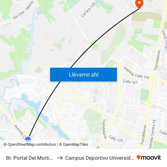 Br. Portal Del Mortiño (Ac 80 - Kr 109a) to Campus Deportivo Universidad Santo Tomás De Aquino map