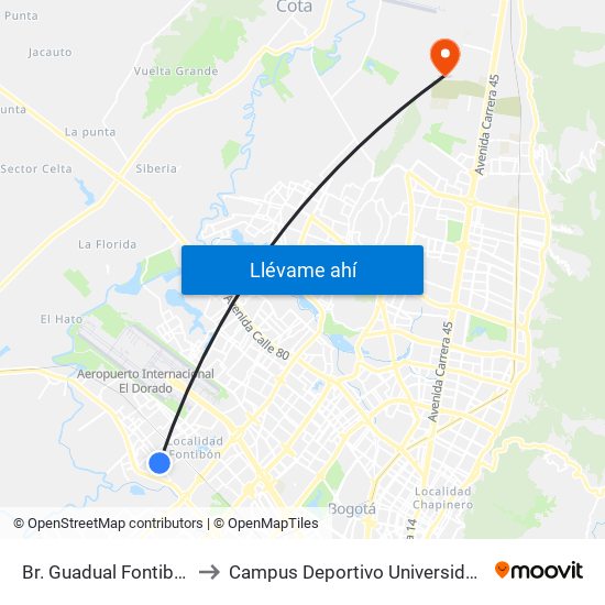 Br. Guadual Fontibón (Cl 17 - Kr 96h) to Campus Deportivo Universidad Santo Tomás De Aquino map