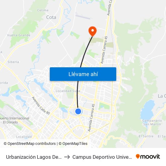 Urbanización Lagos De Córdoba (Av. Suba - Cl 120) to Campus Deportivo Universidad Santo Tomás De Aquino map