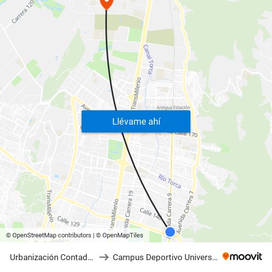 Urbanización Contador Norte (Ak 9 - Ac 134) to Campus Deportivo Universidad Santo Tomás De Aquino map