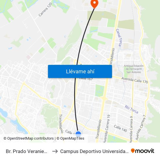 Br. Prado Veraniego (Cl 129 - Kr 55) to Campus Deportivo Universidad Santo Tomás De Aquino map