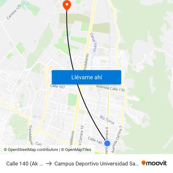 Calle 140 (Ak 9 - Cl 141) to Campus Deportivo Universidad Santo Tomás De Aquino map