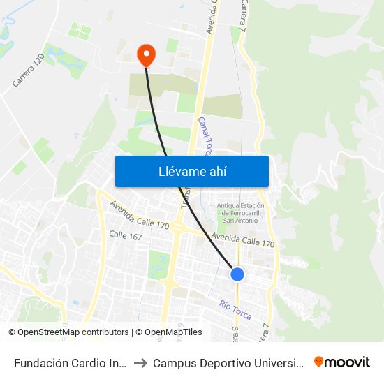 Fundación Cardio Infantil (Ak 9 - Cl 163a) to Campus Deportivo Universidad Santo Tomás De Aquino map