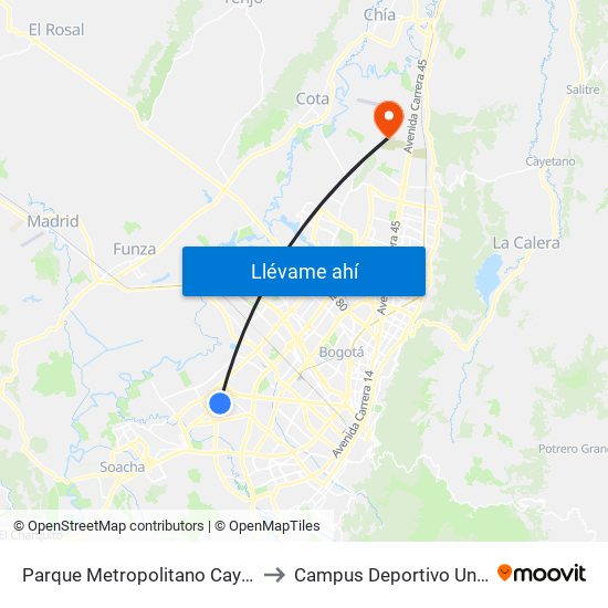 Parque Metropolitano Cayetano Cañizares (Av. A. Mejía - Cl 38 Sur) to Campus Deportivo Universidad Santo Tomás De Aquino map