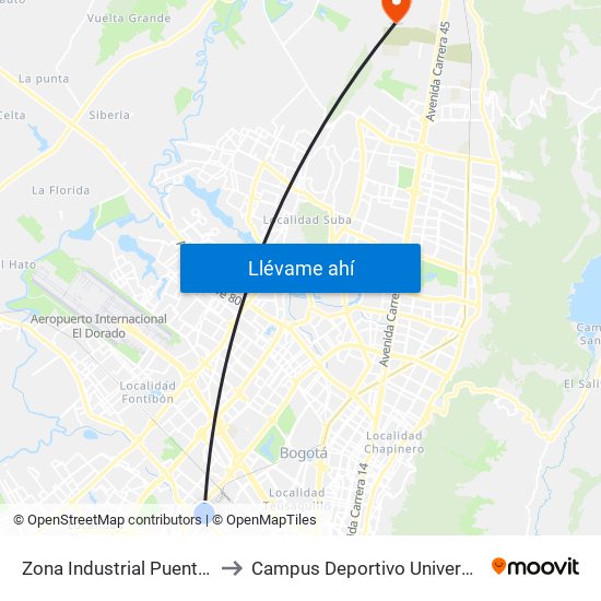 Zona Industrial Puente Aranda (Kr 65b - Cl 14) to Campus Deportivo Universidad Santo Tomás De Aquino map