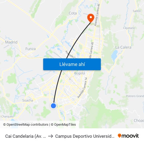Cai Candelaria (Av. V/cio - Kr 43b) (A) to Campus Deportivo Universidad Santo Tomás De Aquino map