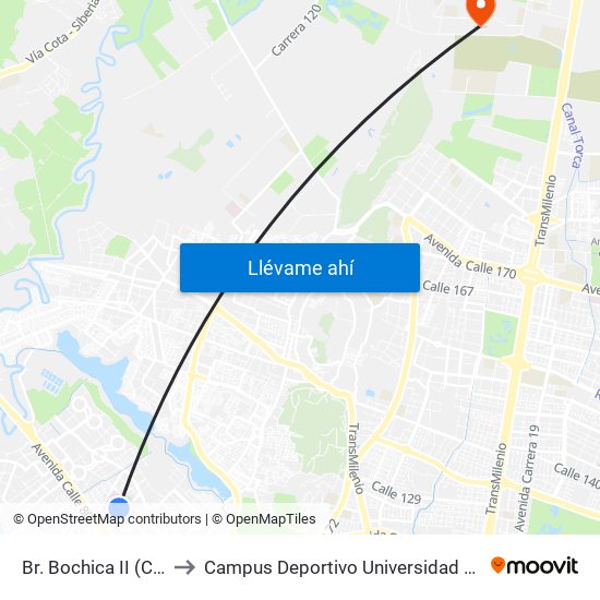 Br. Bochica II (Cl 82 - Kr 102) to Campus Deportivo Universidad Santo Tomás De Aquino map