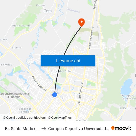 Br. Santa María (Ac 80 - Kr 73b) to Campus Deportivo Universidad Santo Tomás De Aquino map