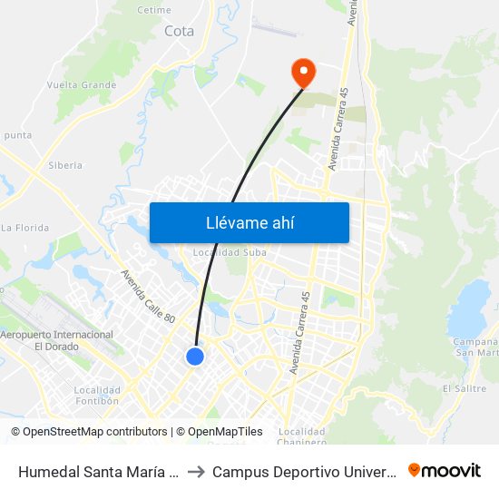 Humedal Santa María Del Lago (Kr 73a - Cl 72a) to Campus Deportivo Universidad Santo Tomás De Aquino map