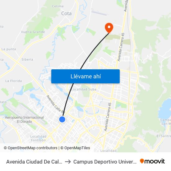 Avenida Ciudad De Cali (Ac 72 - Av. C. De Cali) (C) to Campus Deportivo Universidad Santo Tomás De Aquino map