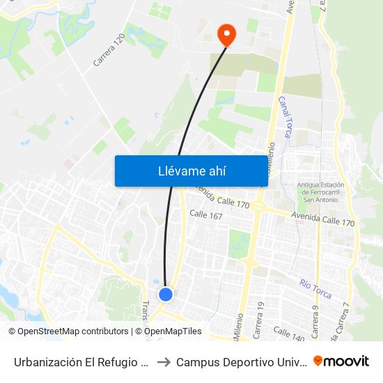 Urbanización El Refugio De La Colina (Ac 138 - Av. Boyacá) to Campus Deportivo Universidad Santo Tomás De Aquino map