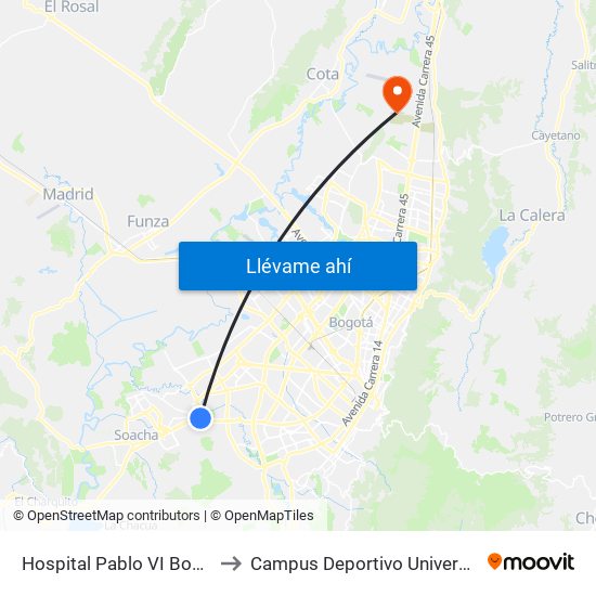 Hospital Pablo VI Bosa (Cl 63 Sur - Kr 77g) (A) to Campus Deportivo Universidad Santo Tomás De Aquino map